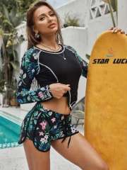 Hot sale floral pattern long sleeve fashion swimsuit surfing swimsuit