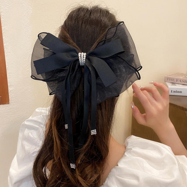 Oversized layer bow french barrette hair clips