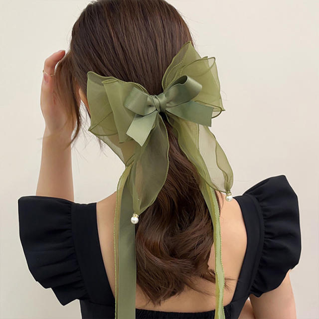 Oversize organza bow layer french barrette hair clips