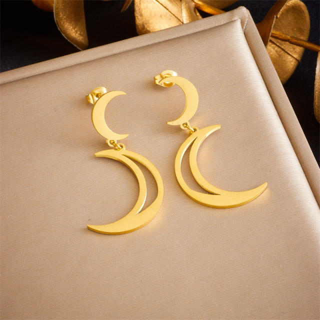 Elegant moon star hollow out stainless steel earrings