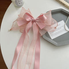 Oversize organza bow layer french barrette hair clips