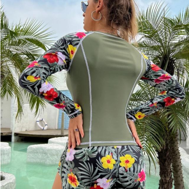 Hot sale floral pattern long sleeve fashion swimsuit surfing swimsuit