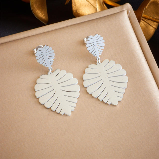 Creative Palm leaves stainless steel dangle earrings