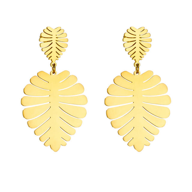 Creative Palm leaves stainless steel dangle earrings