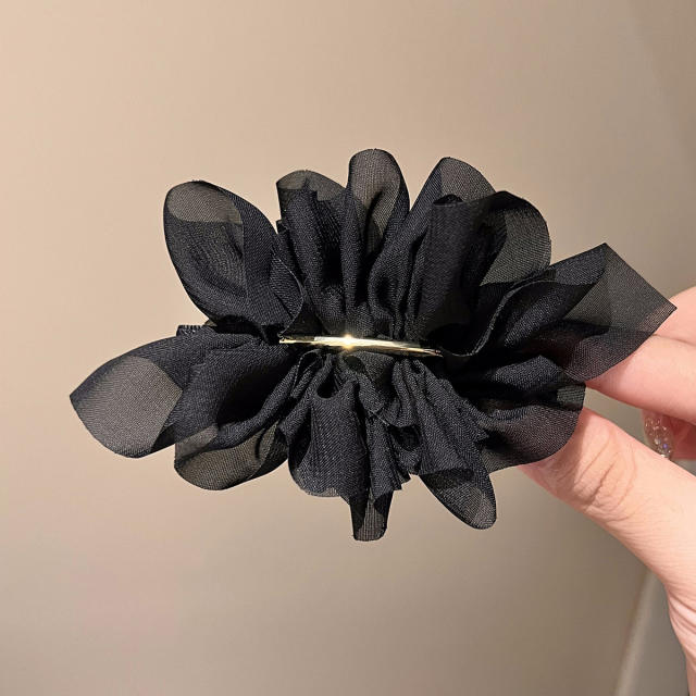 Elegant plain color chiffon flower french barrette hair clips