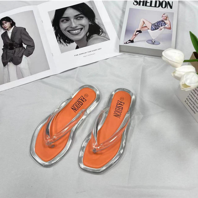 Summer fashion jelly color clear flip flops sandals