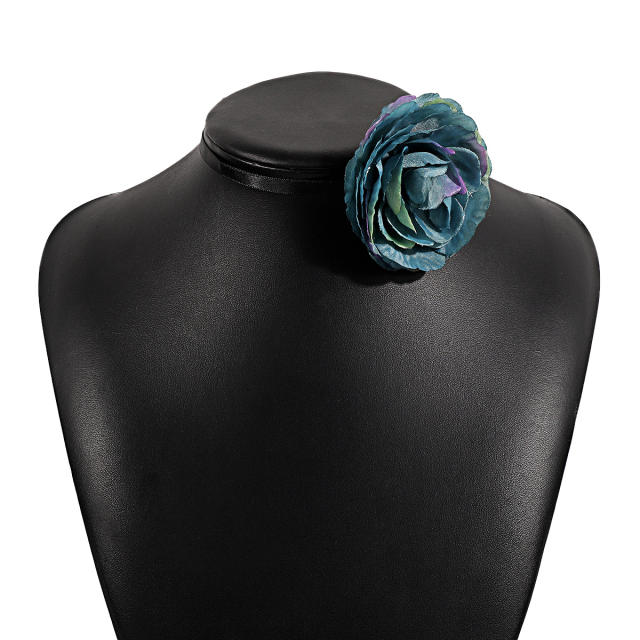 Vintage fabric flower choker necklace