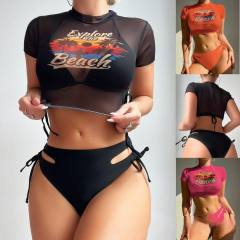 3pcs sexy cropped cover bikini swimsuit set