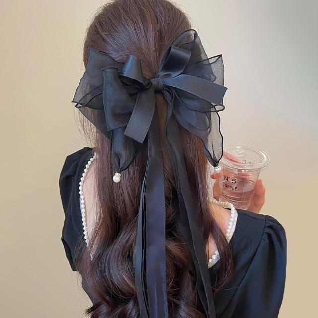 Oversize organza bow layer french barrette hair clips