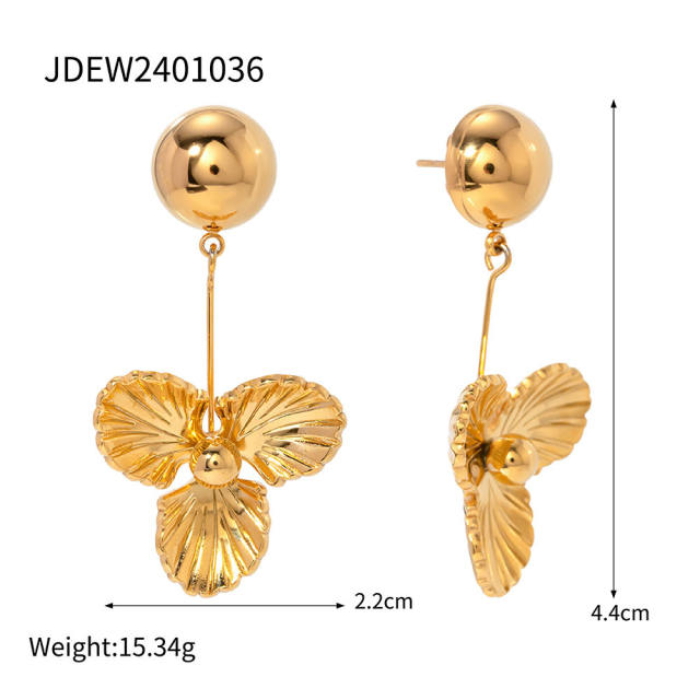 18KG flower design dangle earrings stainless steel earrings