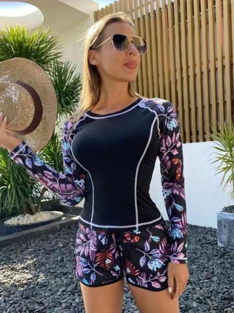 Hot sale floral pattern long sleeve fashion swimsuit surfing swimsuit