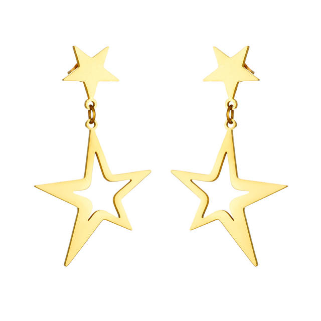 Creative hollow out star stainless steel earrings