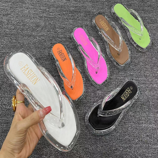 Summer fashion jelly color clear flip flops sandals