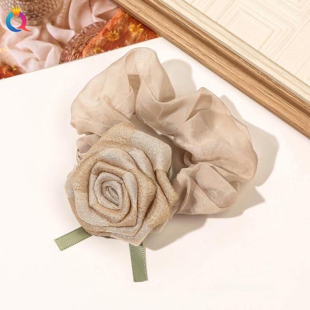 Korean fashion fabric rose flower scrunchies