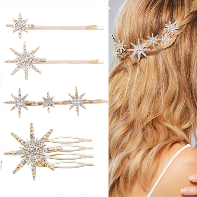 4pcs set diamond star women hair clips bobby pins set