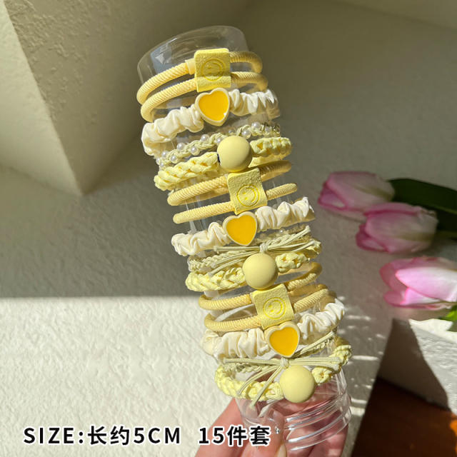 15PCS set colorful high elastic hair ties set for kids