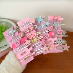 Y2K hot sale silver pink color duckbill hair clips set 7pcs