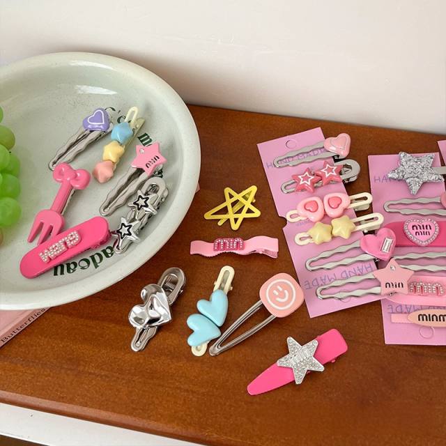 Y2K hot sale silver pink color duckbill hair clips set 7pcs
