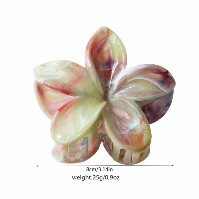 8CM Colored marble pattern summer plumeria flower hair claw clips