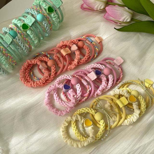 15PCS set colorful high elastic hair ties set for kids