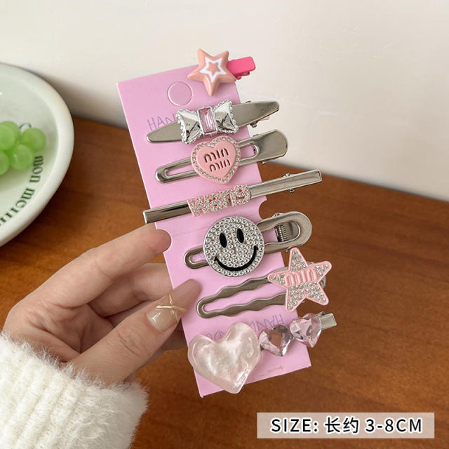Y2K hot sale silver pink color duckbill hair clips set 7pcs