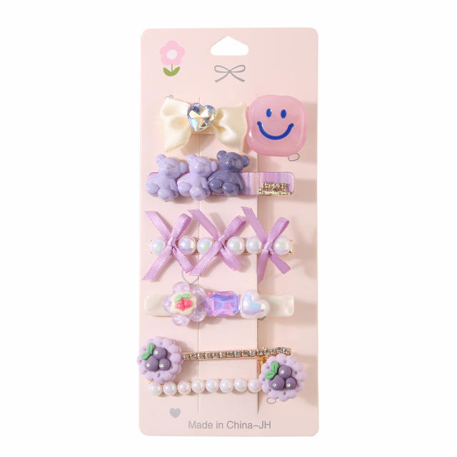 5pcs set spring summer pink color jelly hair clips set for women