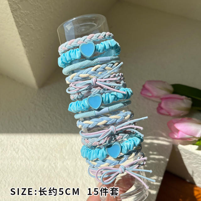 15PCS set colorful high elastic hair ties set for kids