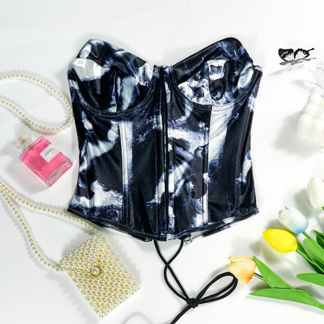Summer color pattern off shoulder corset women tops
