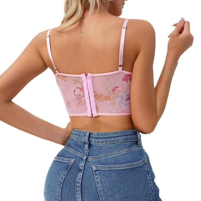 Spring summer pink color sweet corset tops for women