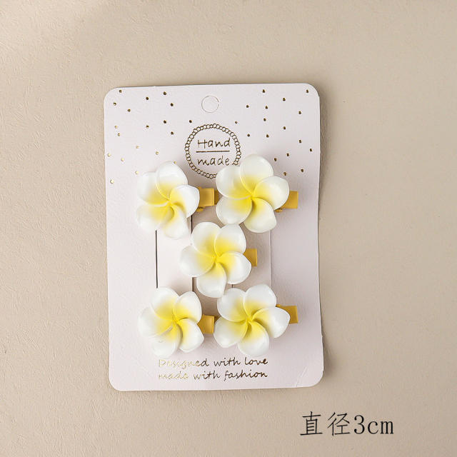 Spring summer plumeria flower hair clips hair ties collection for kids