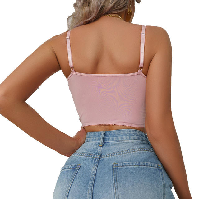 Sexy pink blue color butterfly embroidery strappy cropped topds