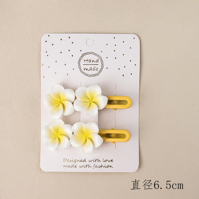 Spring summer plumeria flower hair clips hair ties collection for kids