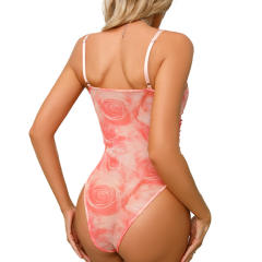 Sexy pink color slip bodysuit for women