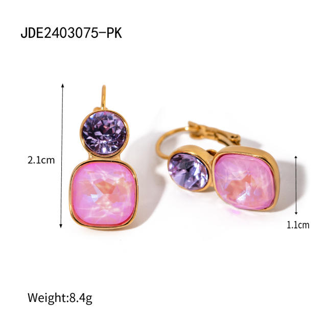 18KG spring summer colorful cubic zircon stainless steel earrings rings set