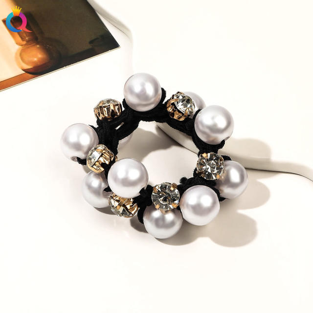 Koraen fashion rhinestone pearl bead elegant high elastic women hair ties thick hair hair ties