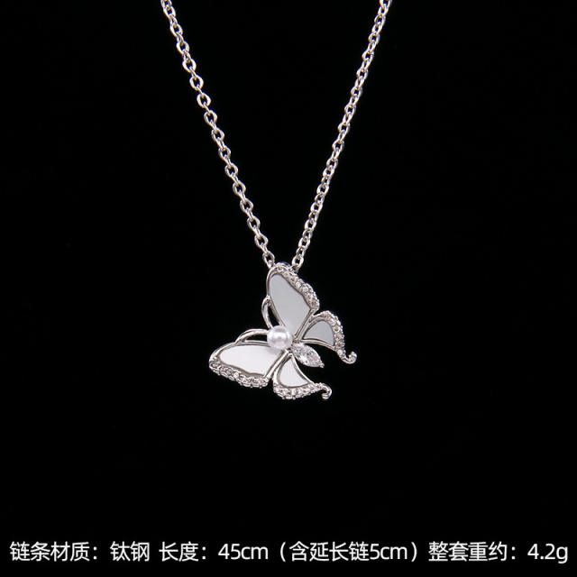 Silver color diamond butterfly stainless steel chain dainty necklace