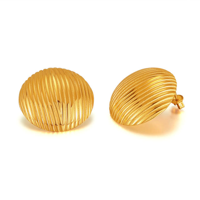 Chunky unique shell shape striped pattern stainless steel studs earrings