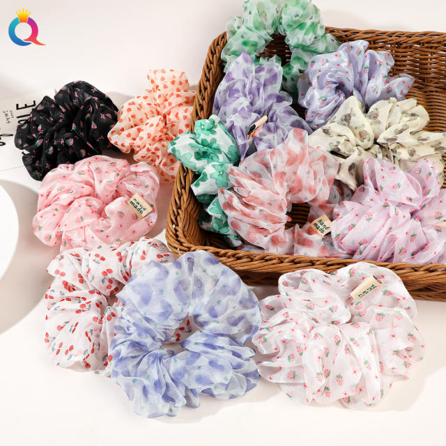 Spring summer oversized floral pattern chiffon scrunchies