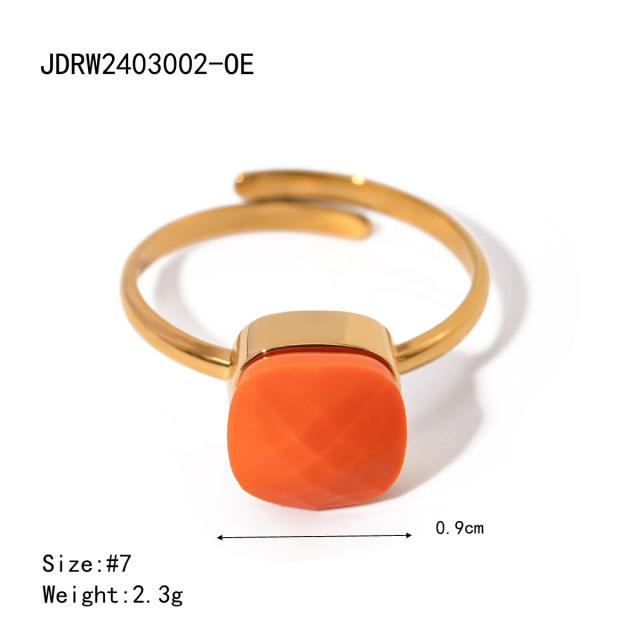 18KG spring summer candy color resin statement stainless steel finger rings