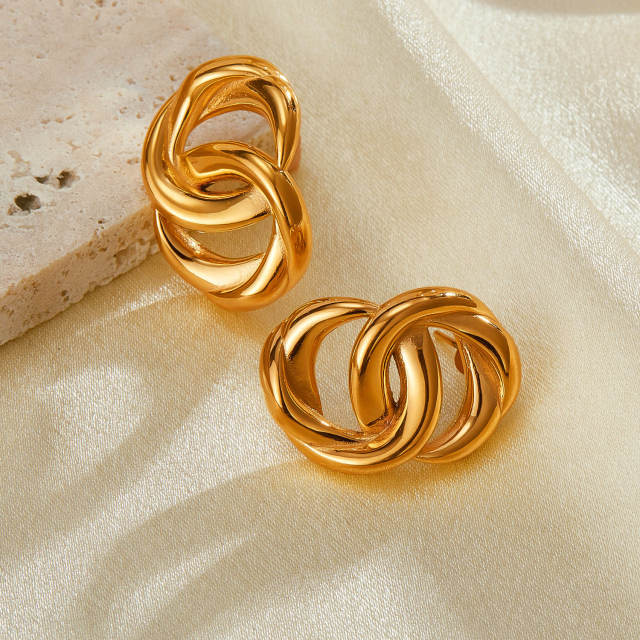 Elegant unique circle chain stainless steel earrings