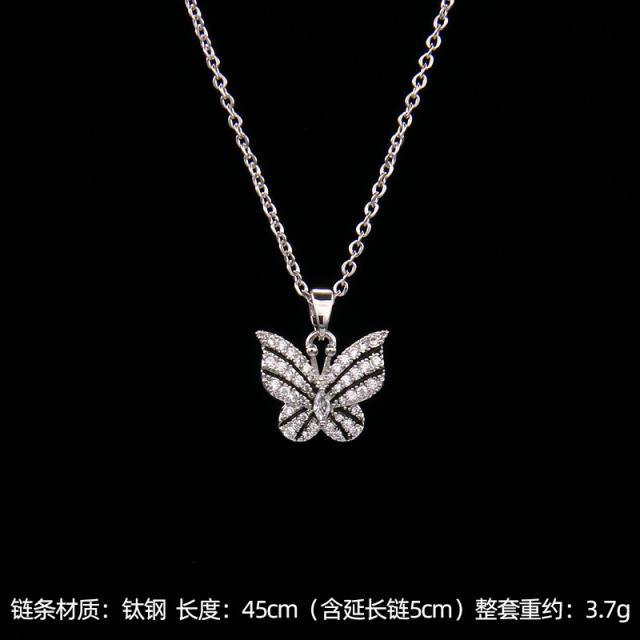 Silver color diamond butterfly stainless steel chain dainty necklace