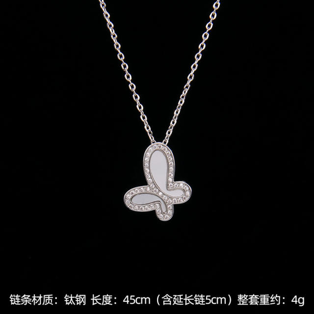 Silver color diamond butterfly stainless steel chain dainty necklace