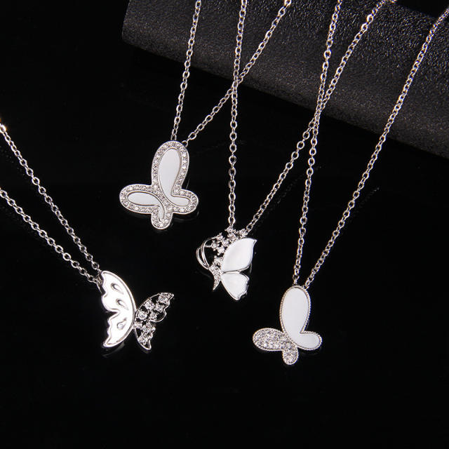 Silver color diamond butterfly stainless steel chain dainty necklace