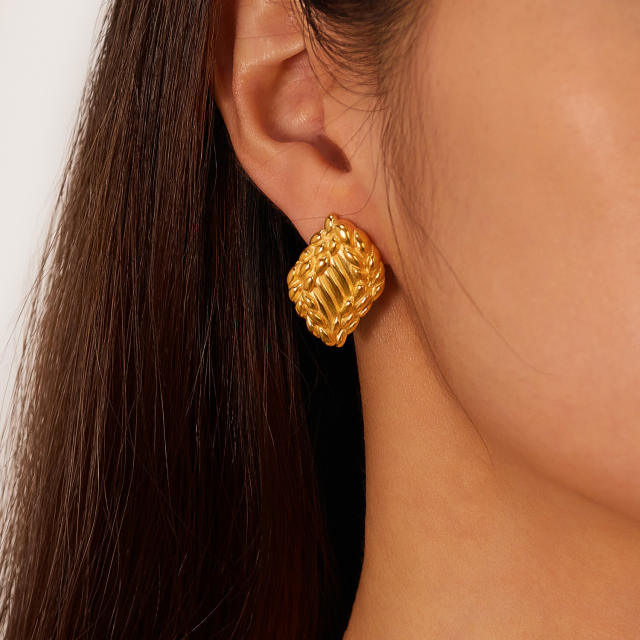 Chunky geometric stainless steel studs earrings