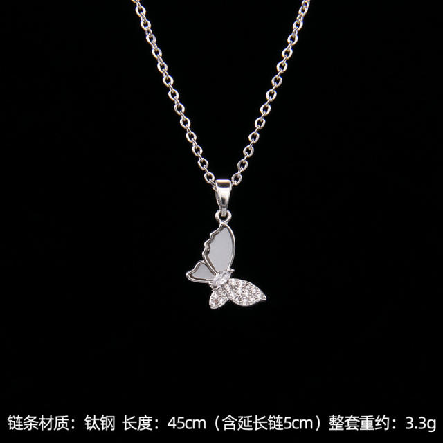 Silver color diamond butterfly stainless steel chain dainty necklace