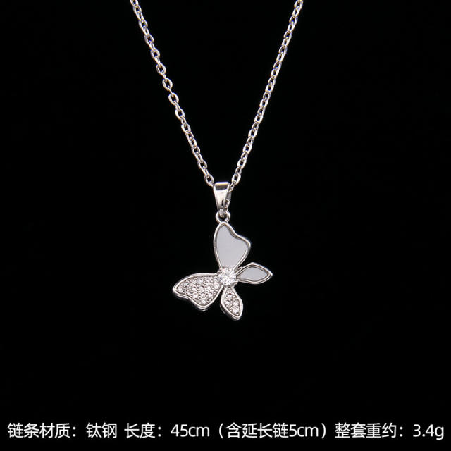 Silver color diamond butterfly stainless steel chain dainty necklace