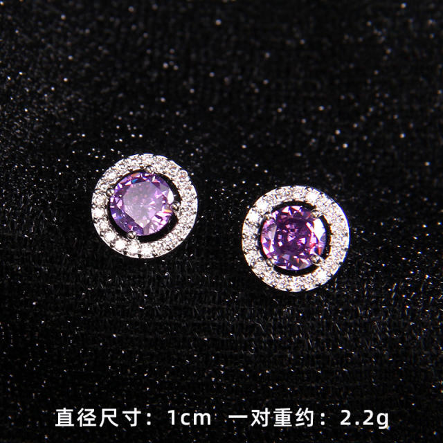 Delicate colorful cubic zircon easy match gold plated copper studs earrings