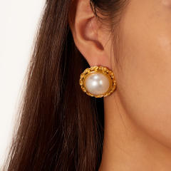 Vintage channel design pearl stainless steel studs earrings