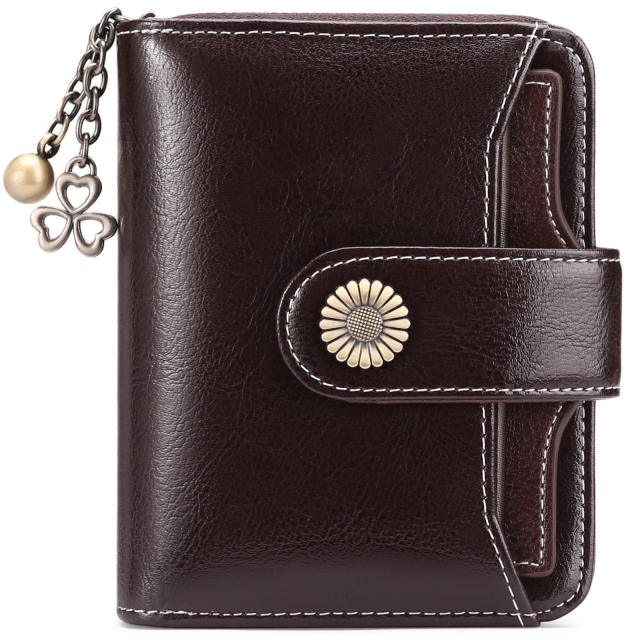 Korean fashion Genuine Leather daisy flower accessory women wallet purse