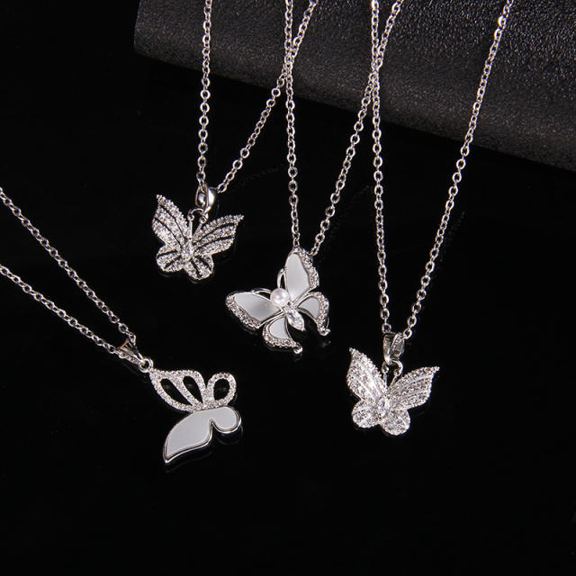 Silver color diamond butterfly stainless steel chain dainty necklace